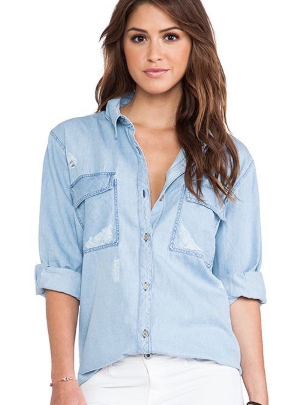 Rails Brendan Boyfriend Denim Button Down Shirt in Distressed Wash
